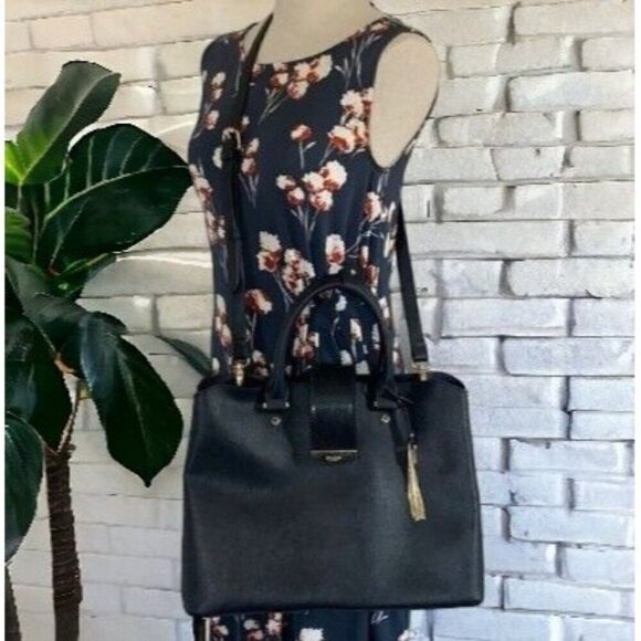 Dune London Black Faux Leather Large Satchel Bag, Gold Hardware, 14”x10” - Picture 2 of 8